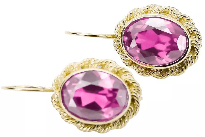 14 كارت من الذهب الأصفر أميثست أقراط مجوهرات فينتاج vec007y